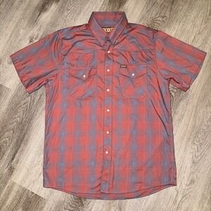 Dixxon Flannel Oatman Pearl Snap Red Blue Bamboo Short Sleeve Shirt